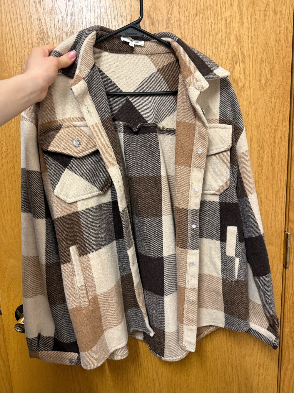 bohme Plaid Utility Shacket in Brown and Cream Tones